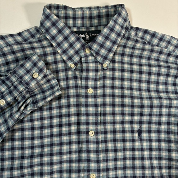 Vintage Ralph Lauren Blake Shirt XL Blue White Plaid Long Sleeve Button Down - Picture 3 of 7